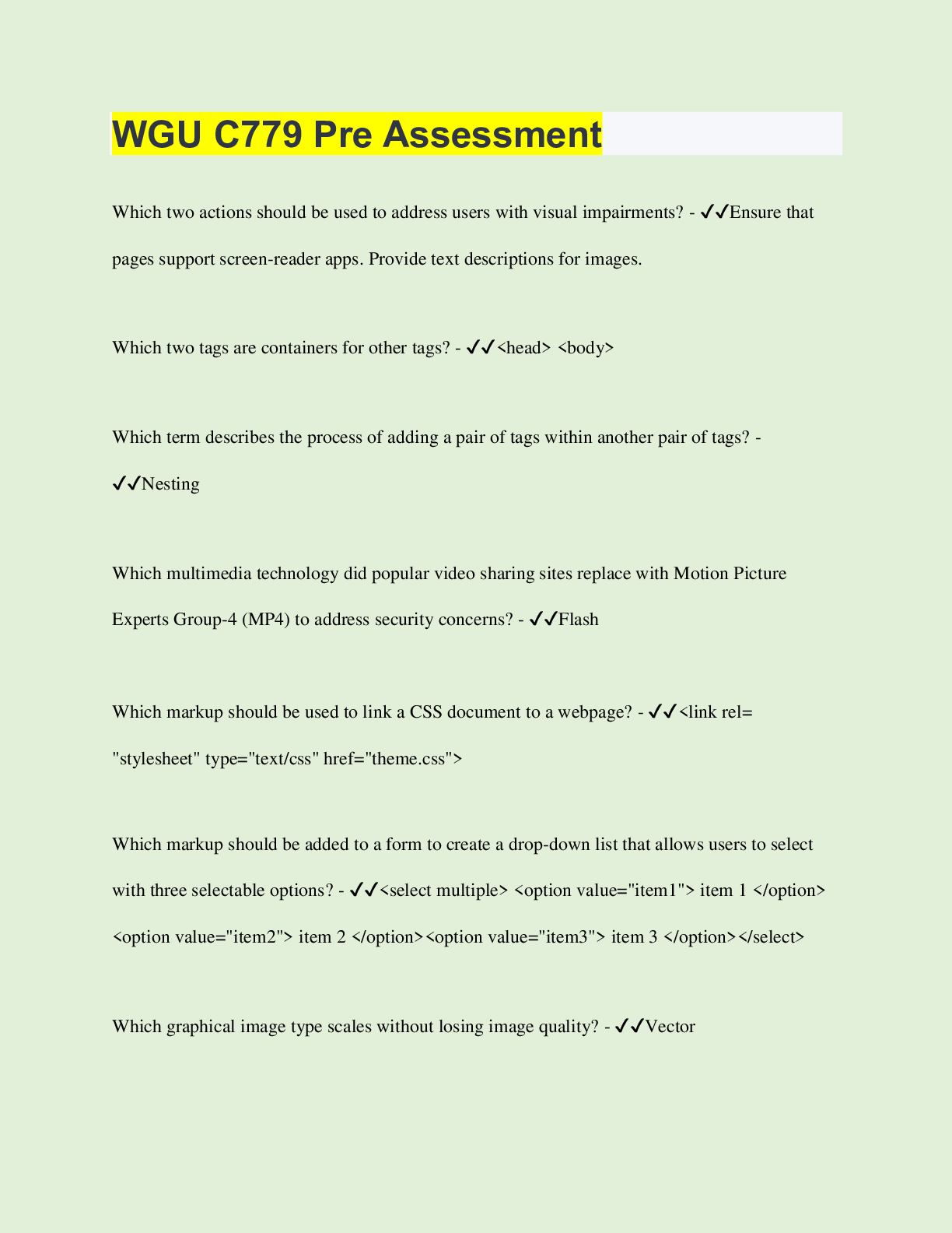 Preview of WGU C779 Pre Assessment | 70 Questions with 100% Correct Answers | Verified | Latest Updat